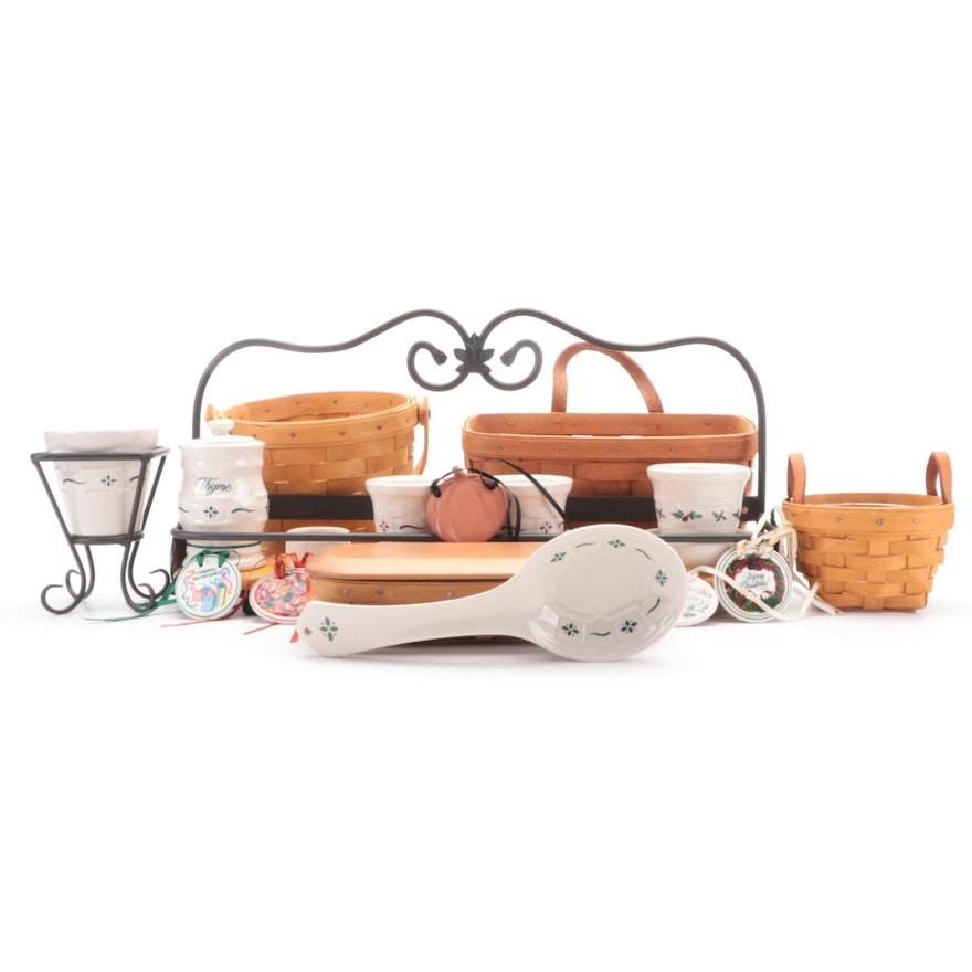 Longaberger Baskets with Spice Rack and Other Tableware