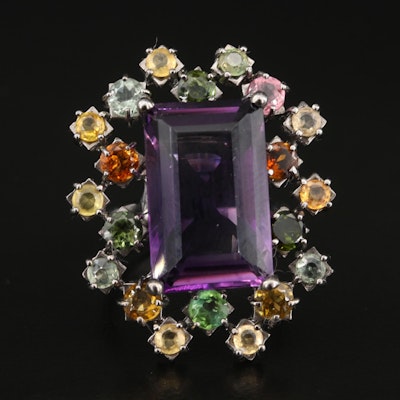 Sterling Amethyst, Sapphire and Peridot Ring