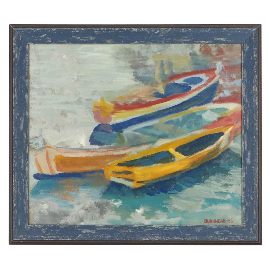 Burkhead Oil Painting of Docked Boats, 2005