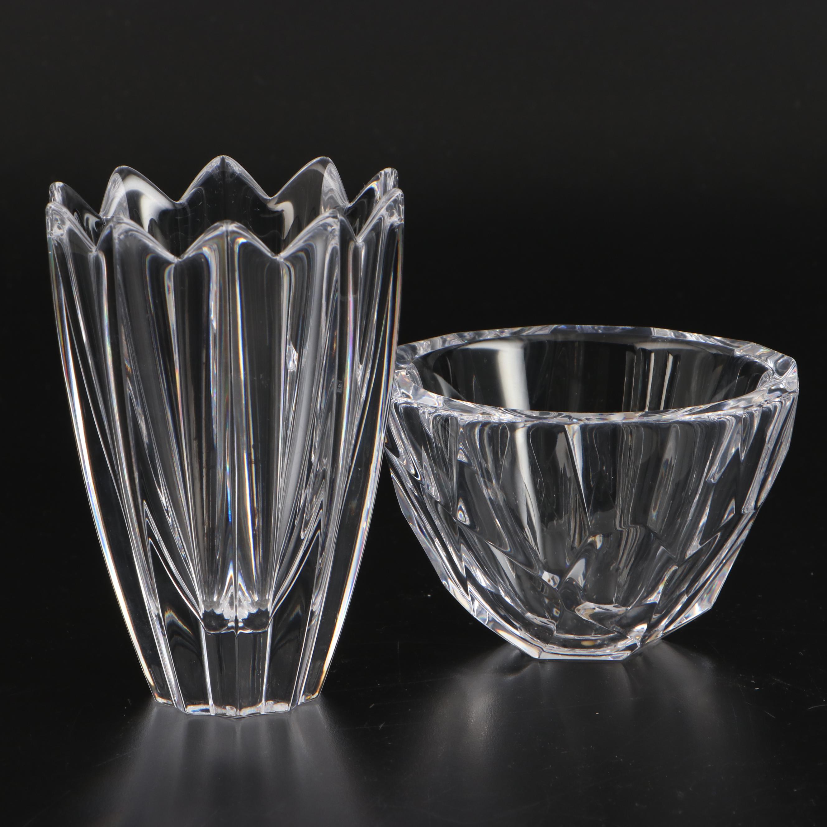 Orrefors Fluted Crystal Vase and Faceted Bowl EBTH