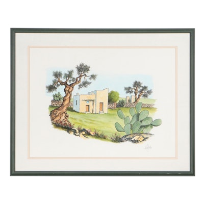 Rotolo Alessandro Watercolor Painting of Home in Landscape
