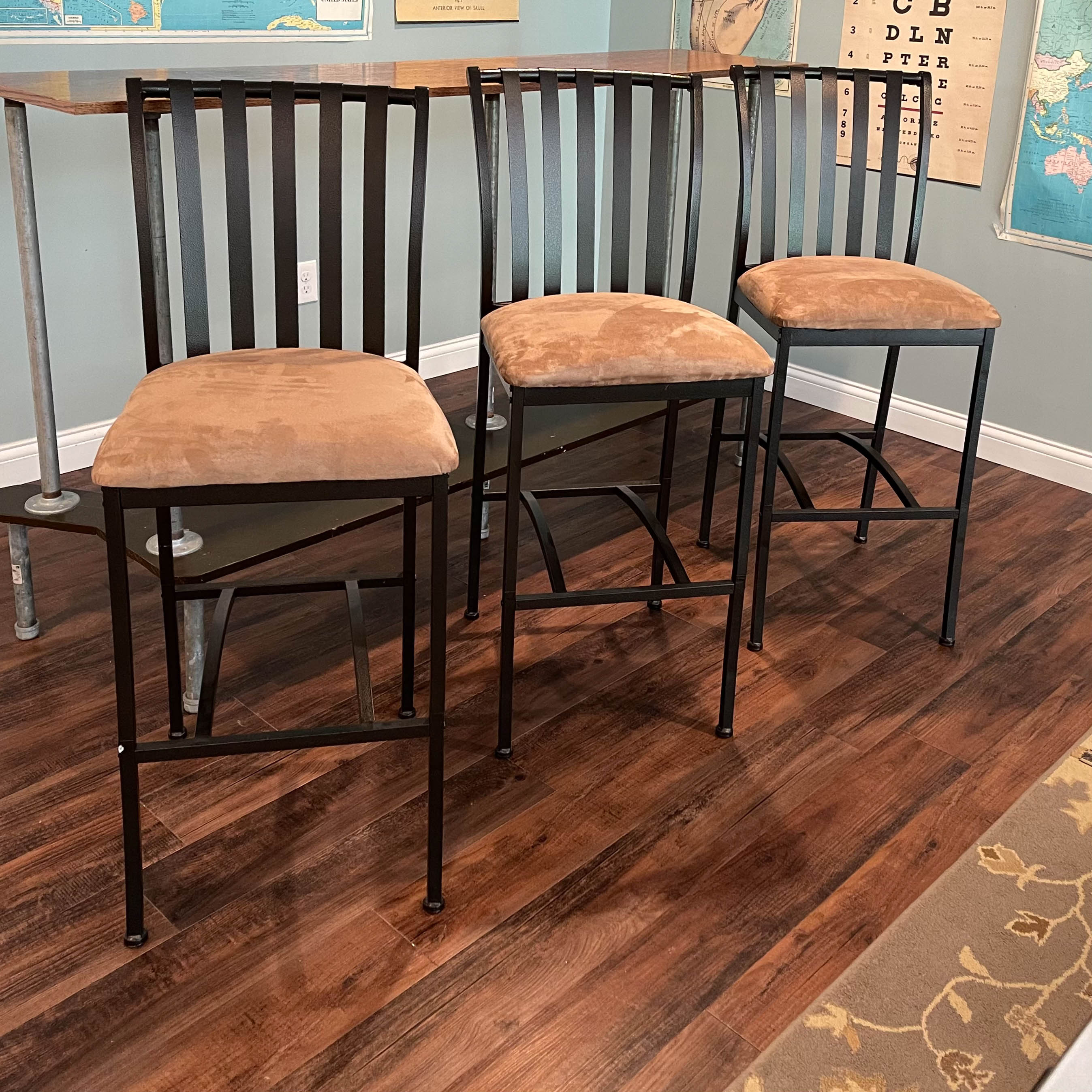 Three Cheyenne Home Furnishings Patinated Metal and Brown Microfiber