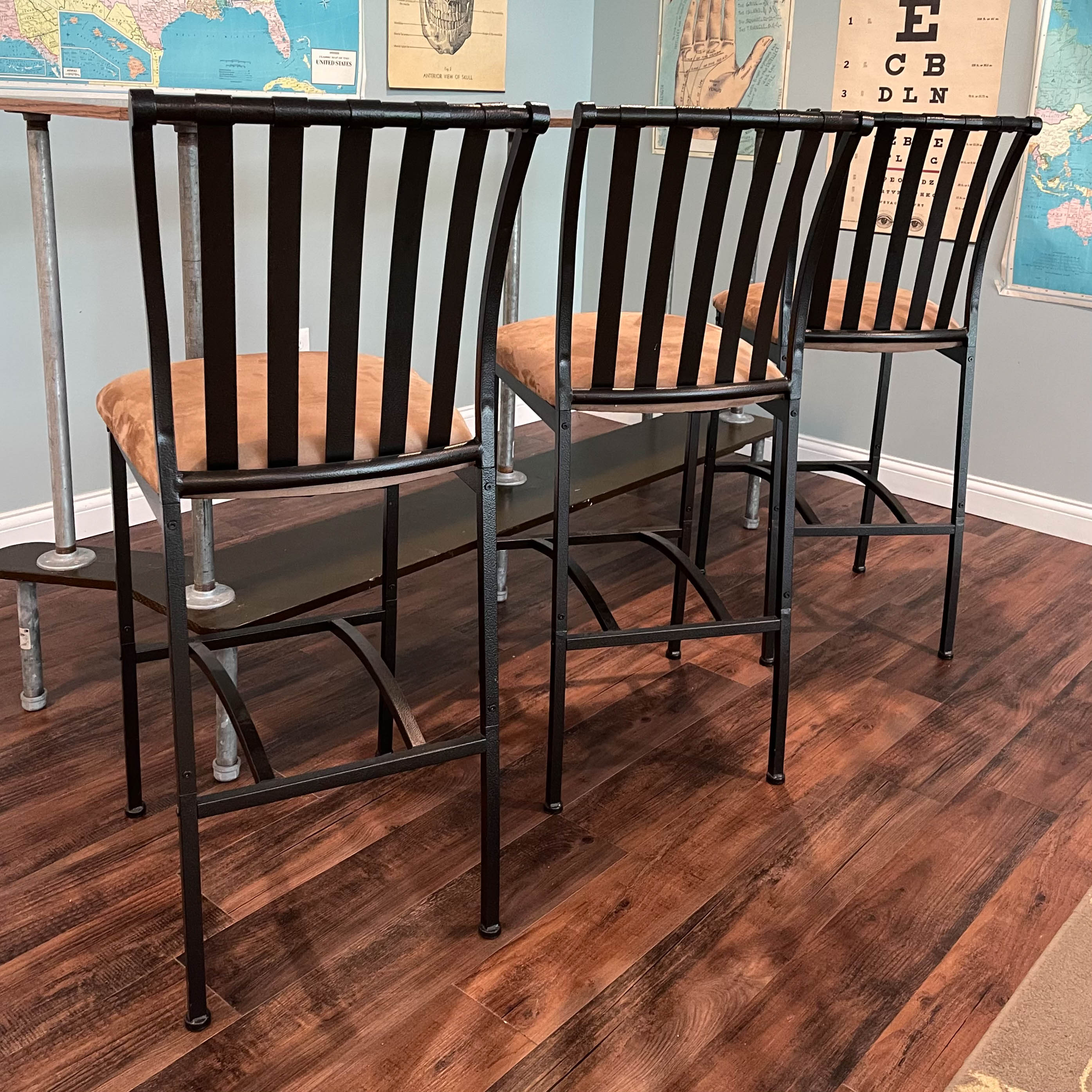 Three Cheyenne Home Furnishings Patinated Metal and Brown Microfiber