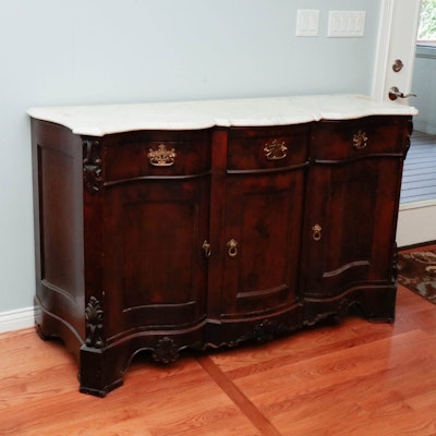 French Provincial Walnut and Marble Top Buffet, Mid-Late 19th Century