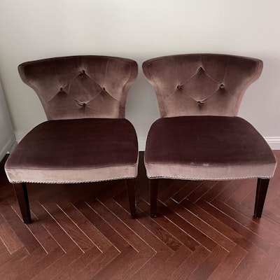 Pair of Contemporary Buttoned-Down Slipper Chairs