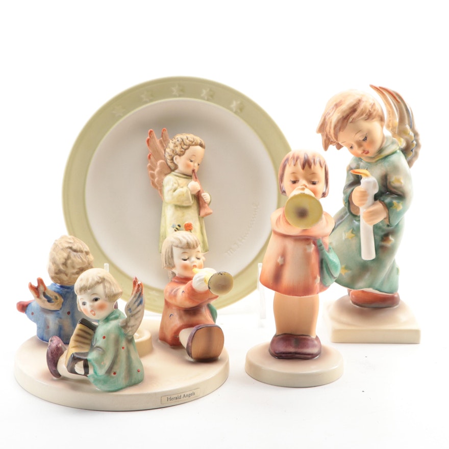 Goebel "Little Gabriel" and Other Porcelain Figurines, Candle Holder and Plate