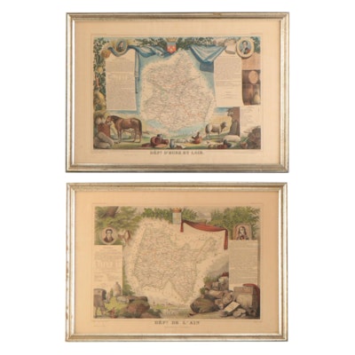 Hand-Colored Lithograph French Maps of Loir