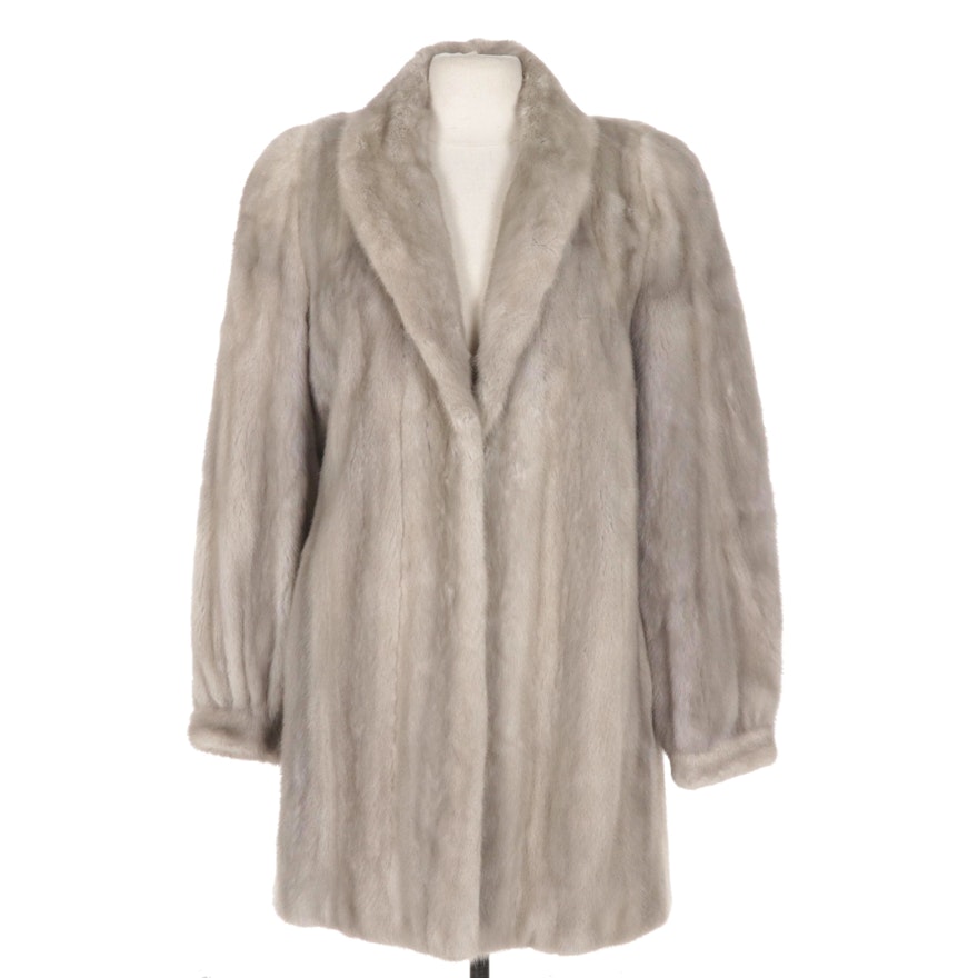 Silver Mink Fur Stroller Coat with Banded Cuffs by Anchorage Fur Factory