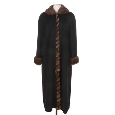 Belle Fare Mink Fur Embellished Angora and Cashmere Blend Coat