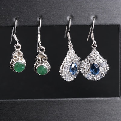 Sterling Silver Earrings Including Emerald