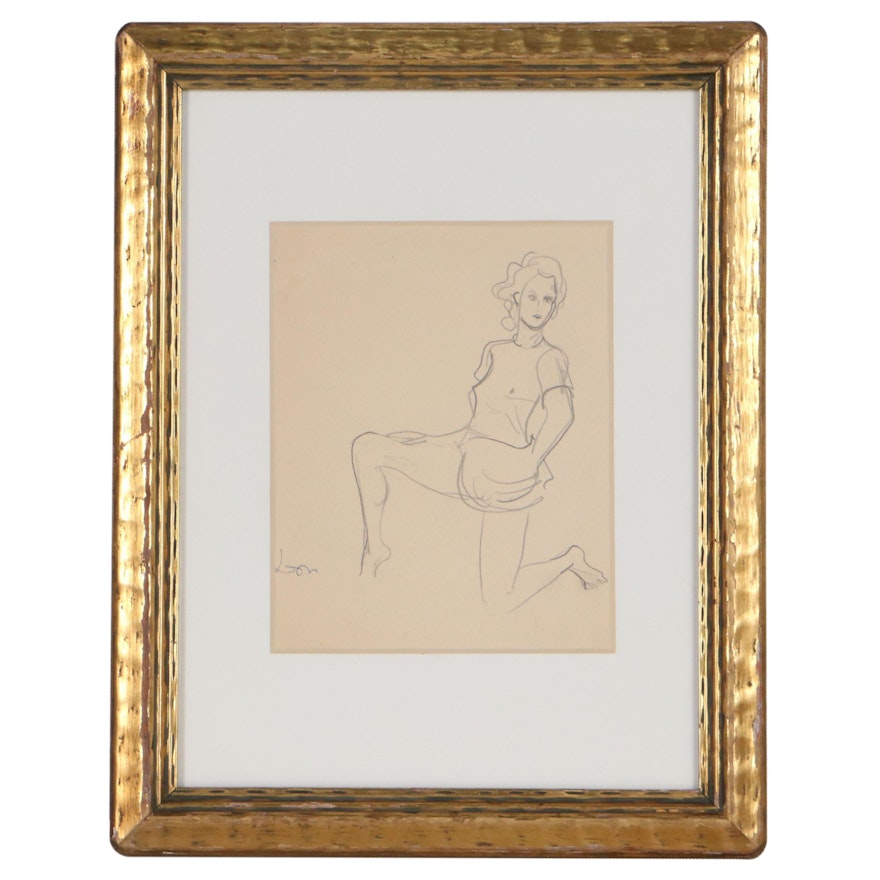 Leon Wall Figural Graphite Drawing of Woman
