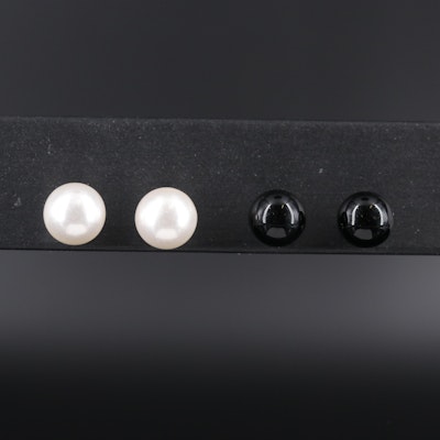 Sterling Silver Stud Earring Collection Including Pearl and Onyx