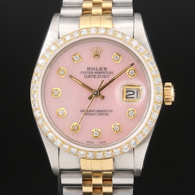 1984 Rolex 1.47 CTW Diamond Dial and Bezel Datejust Wristwatch