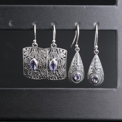 Sterling Silver Earring Duo Including Alexandrite and Amethyst
