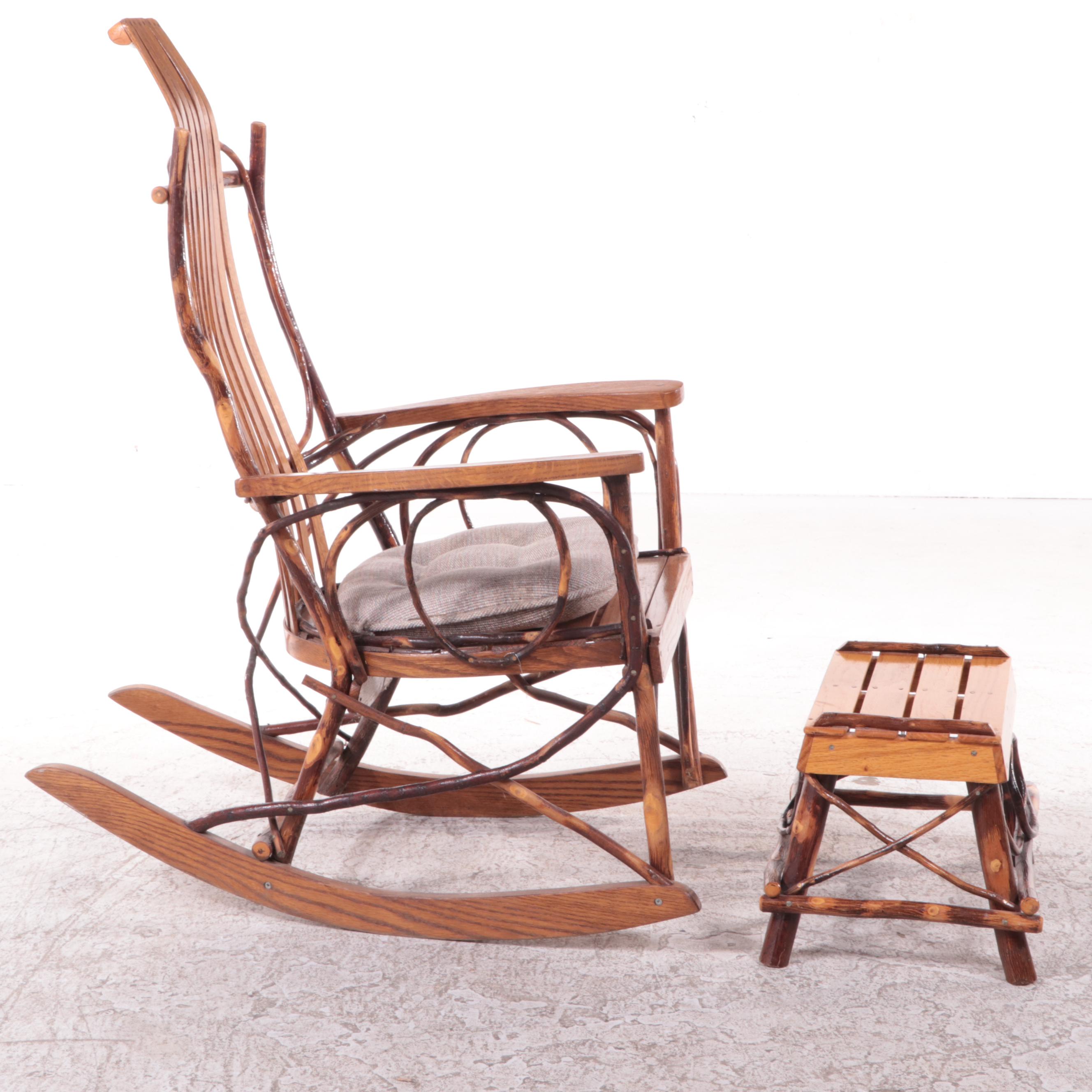 Adirondack Style Oak Rocking Chair and Ottoman/End Table EBTH