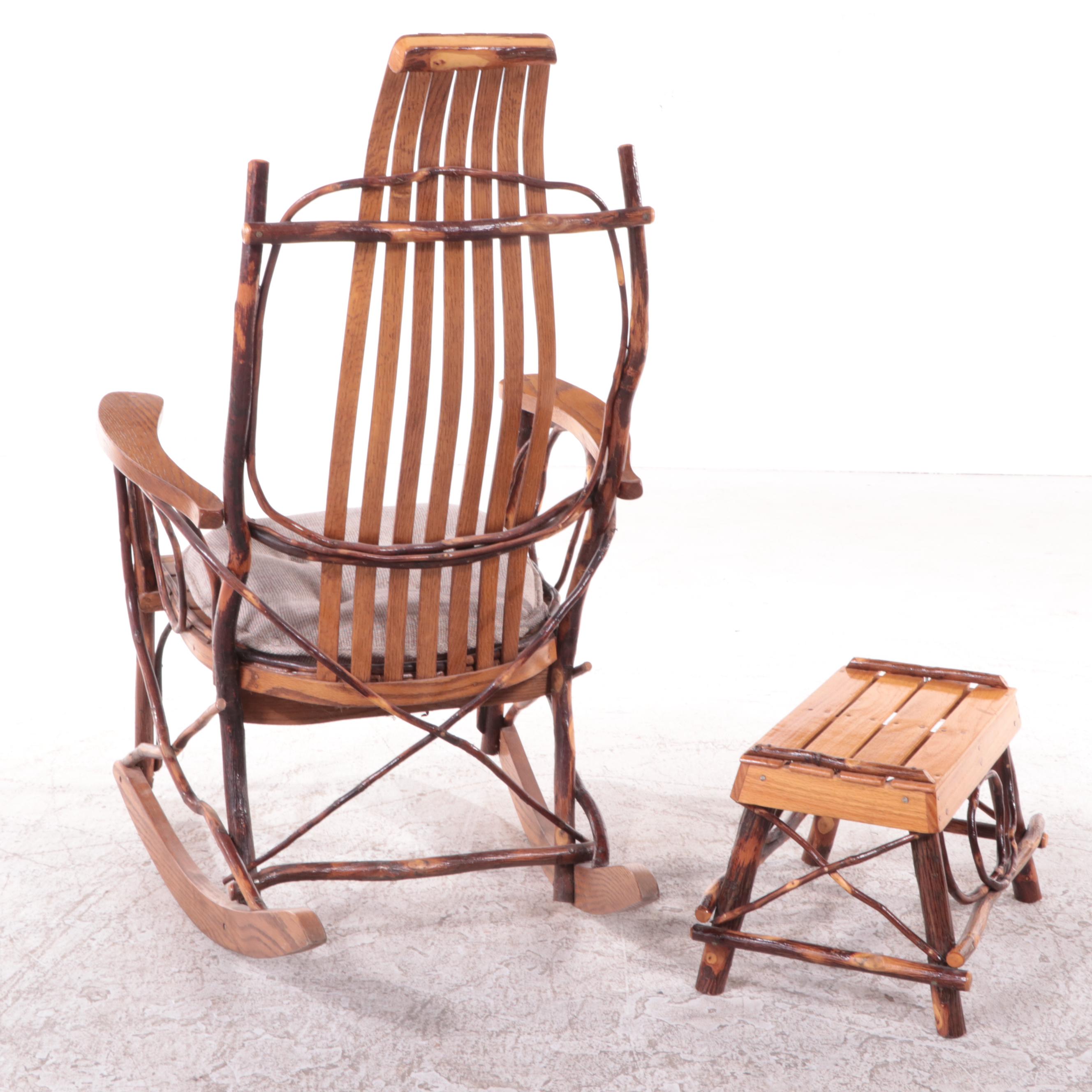 Adirondack Style Oak Rocking Chair and Ottoman/End Table EBTH