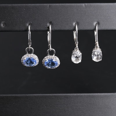 Assortment of Sterling Silver Earrings Including Tanzanite and Topaz