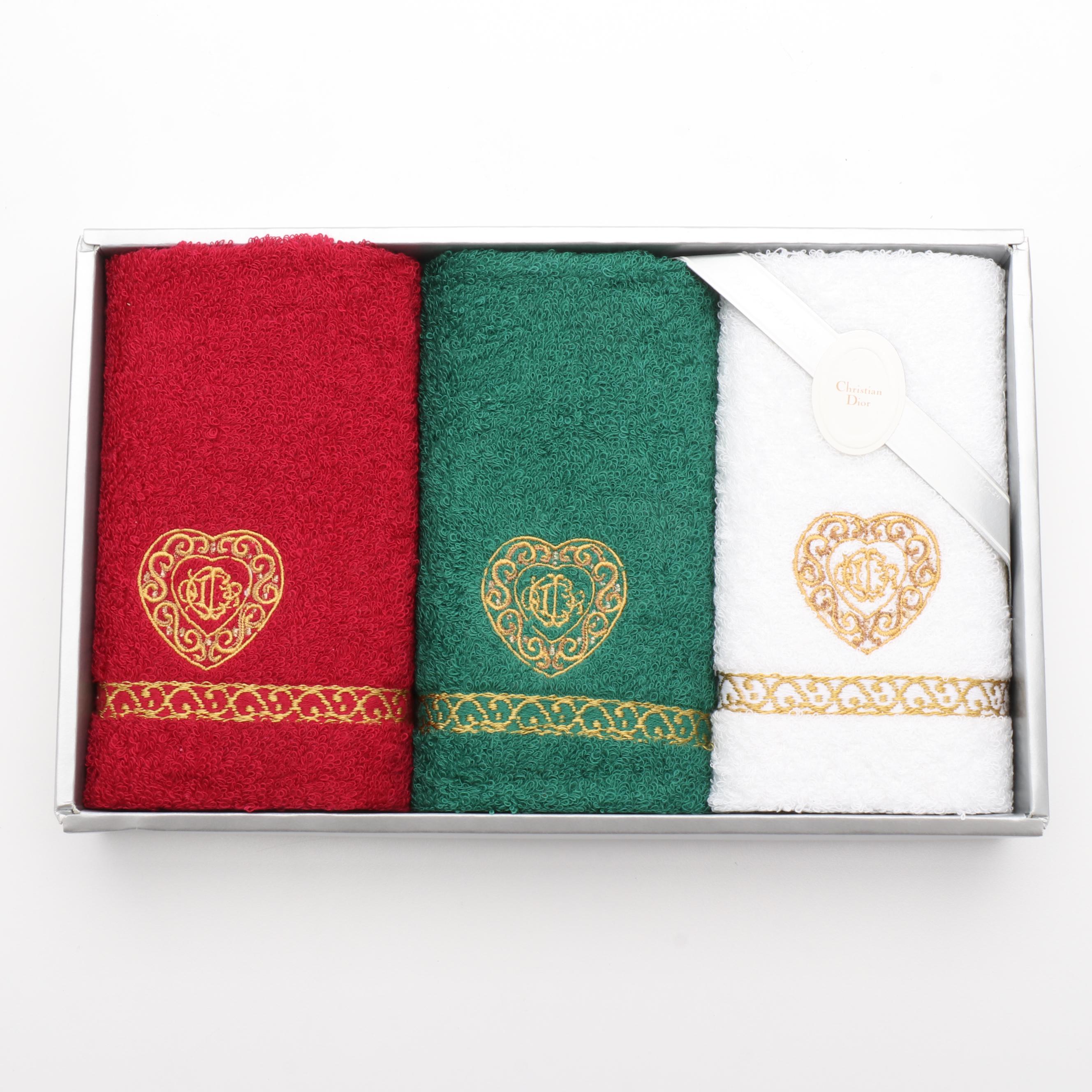 Christian Dior Embroidered Wash Towels in Box EBTH