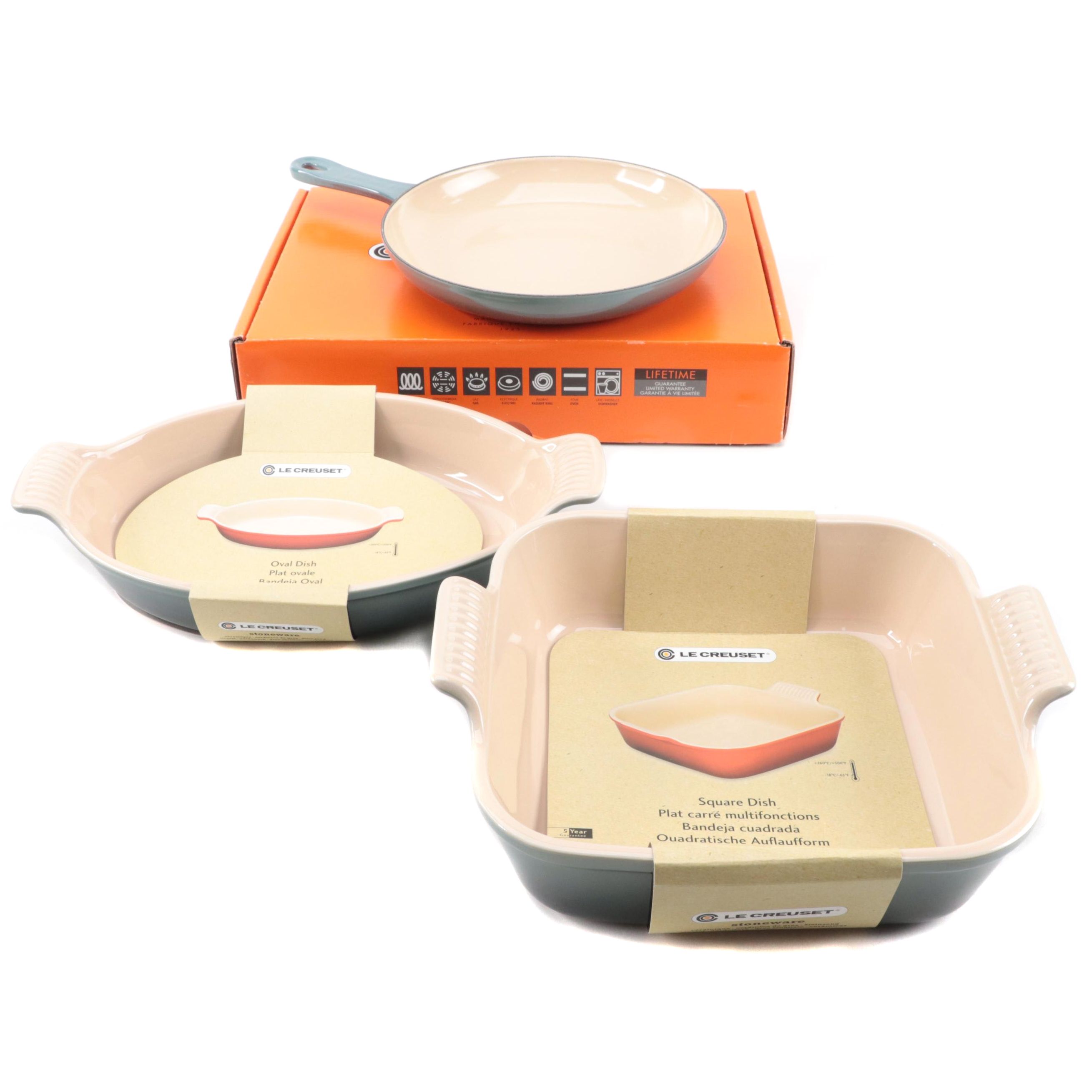 Le Creuset Ocean Enameled Cast Iron Omelet Pan and Stoneware Bakeware