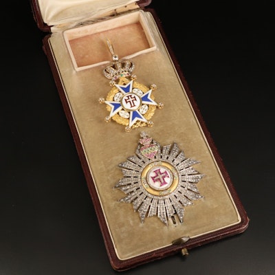 18K, Sterling, 7.33 CTW Diamond and Gemstone Military Order of Christ Set