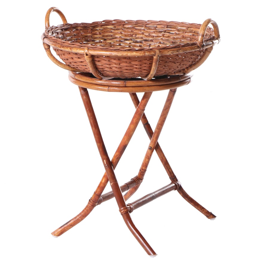 Rattan and Wicker Basket-on-Stand