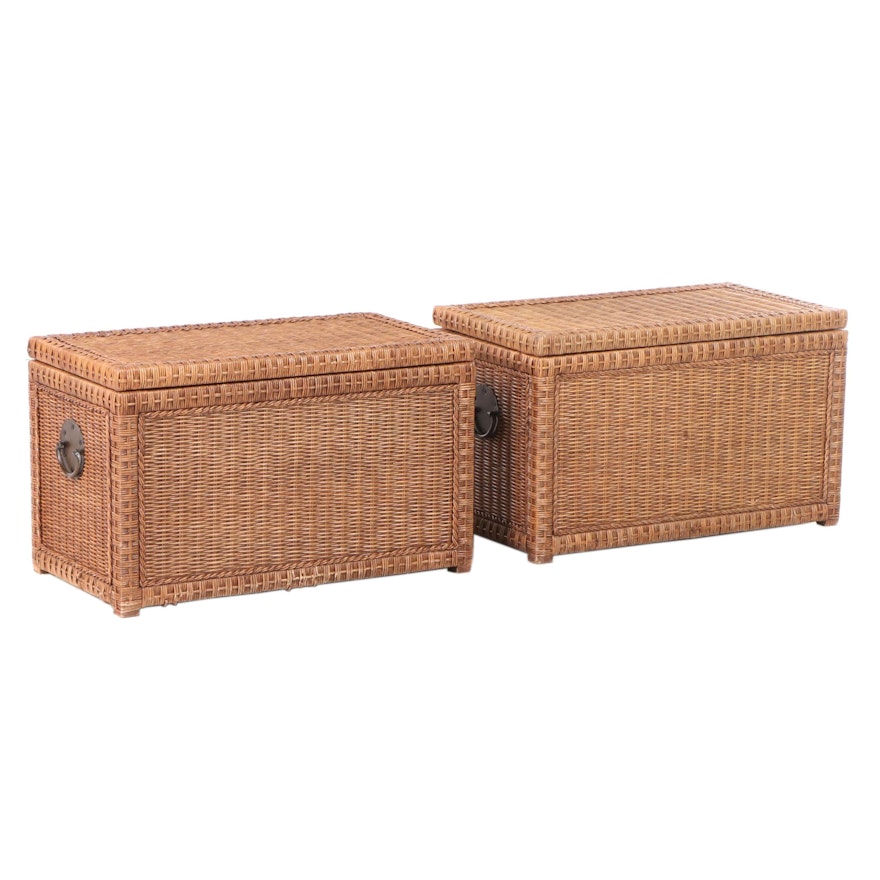 Pair of Chinese Style Wicker Trunks