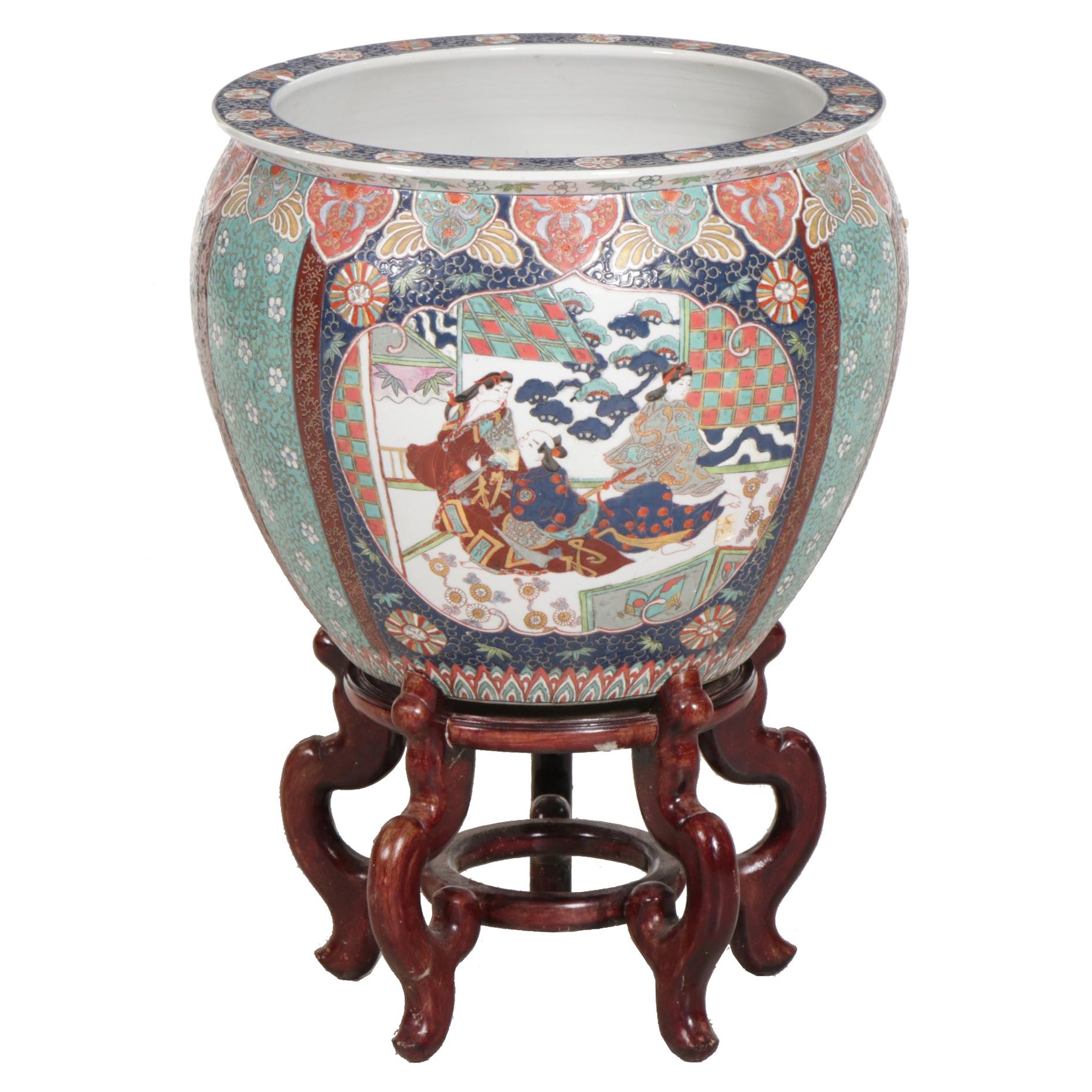 Chinese Ceramic Fish Bowl Planter with Stand EBTH