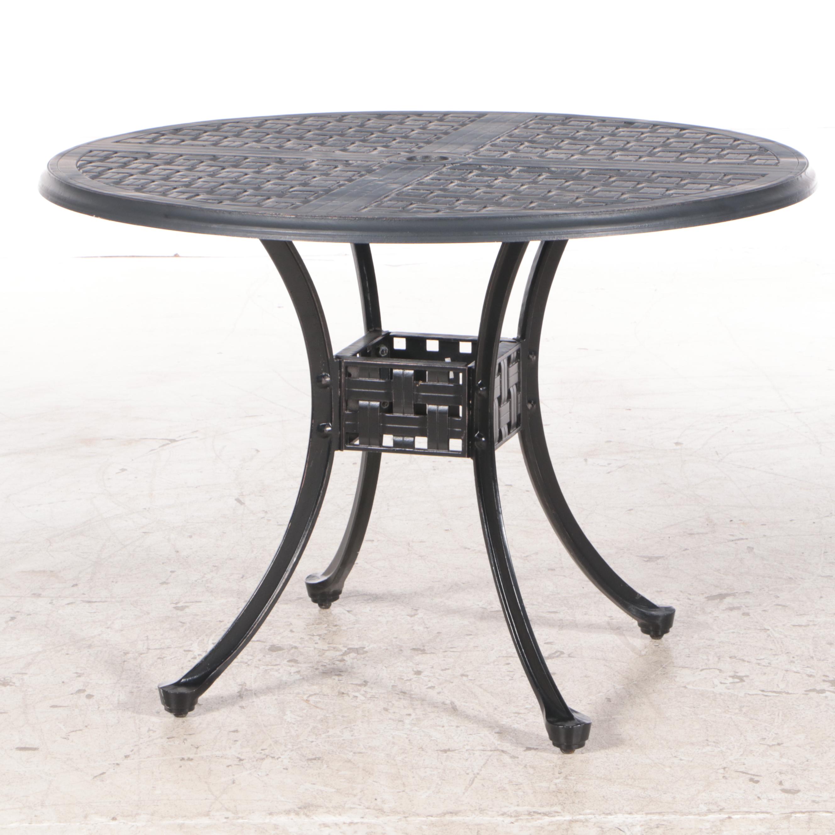 Cast Aluminum Patio Table and Four Armchairs with Seat Cushions EBTH