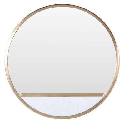 Threshold Modernist Gold Colored Metal and Faux Marble Round Wall Mirror