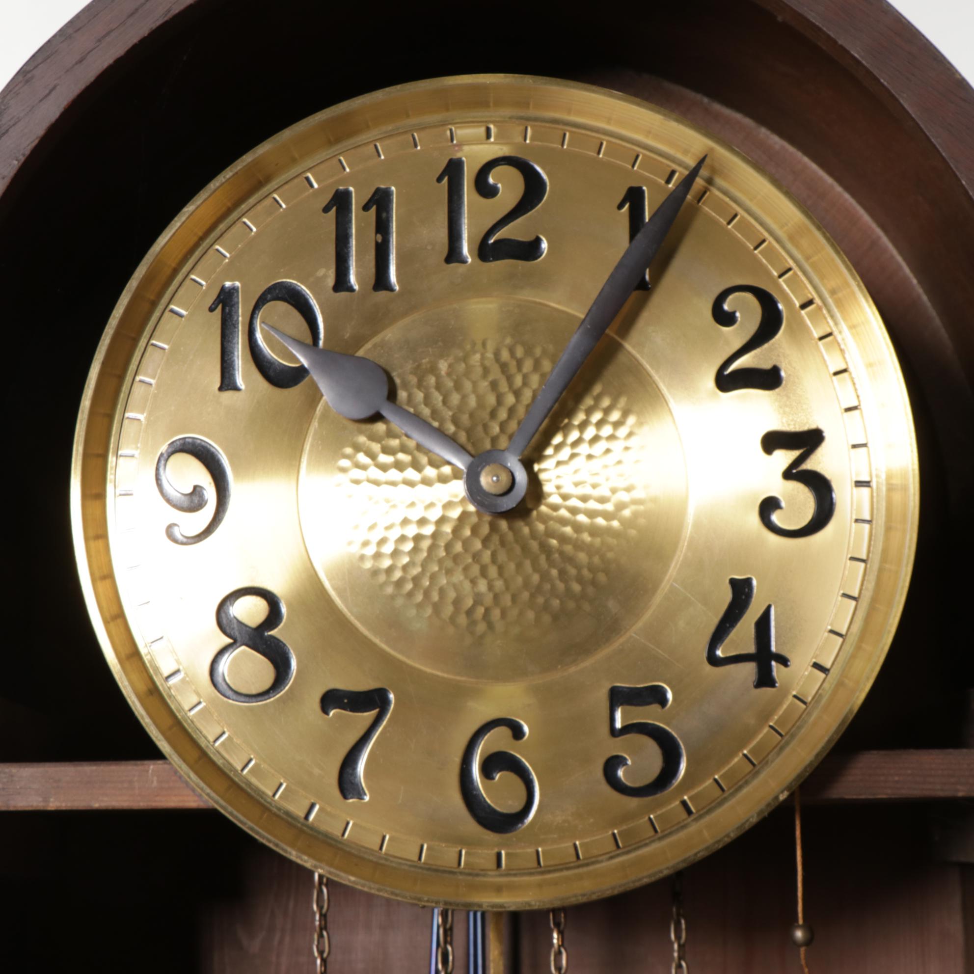Müller-Schlenker German Carved Oak and Hammered Brass Grandfather Clock ...