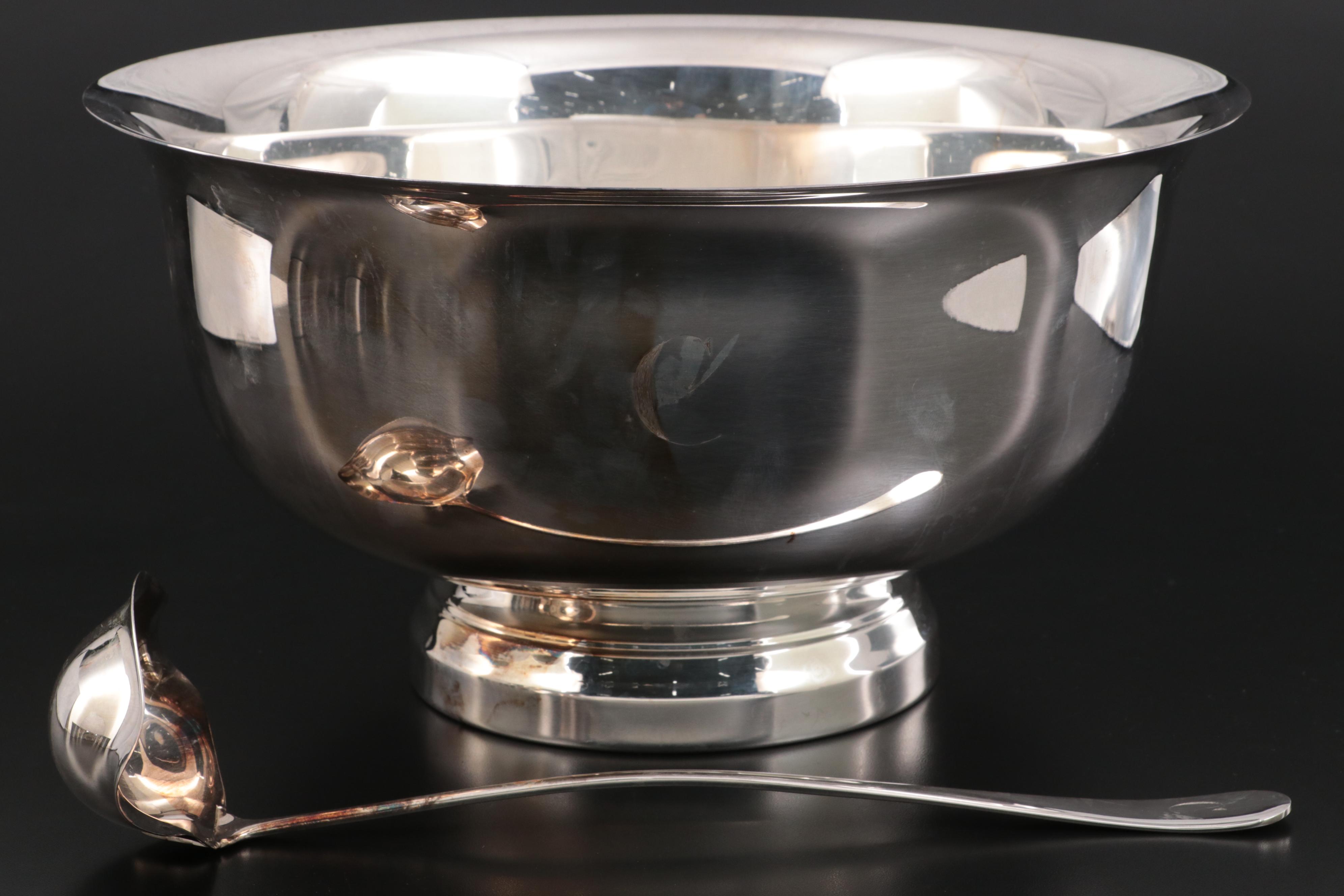 Wallace Silver Plate Punch Bowl With Under Plate, Cups and Ladle EBTH