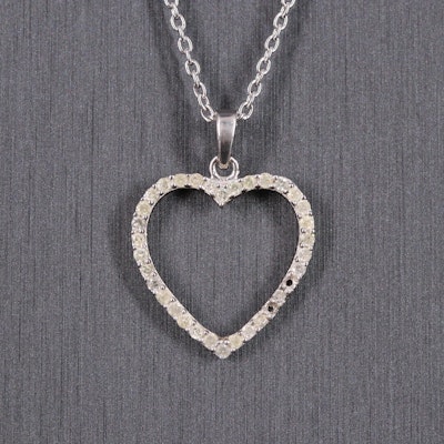 Sterling Silver Heart Shaped Necklace Including Diamonds