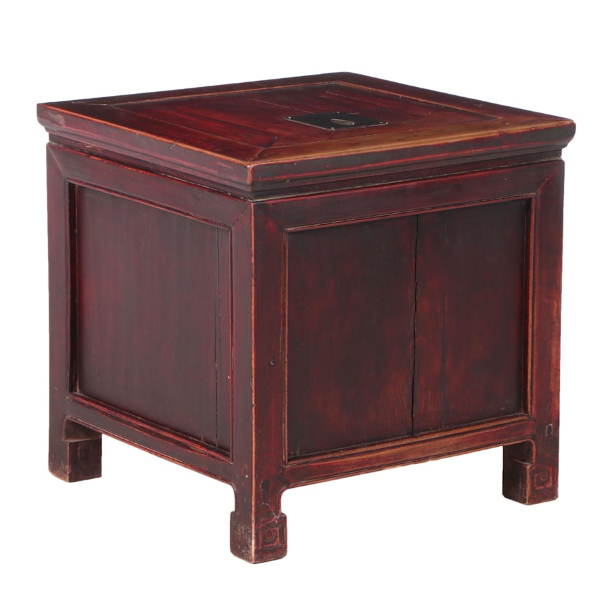Chinese Red-Lacquered Lift-Top Commode