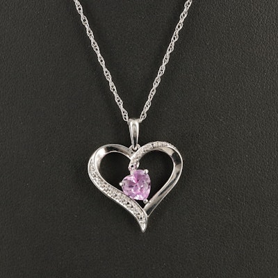 Sterling Sapphire and White Sapphire Heart Pendant Necklace