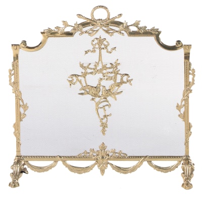 Louis XVI Style Cast Brass and Wire Mesh Fire Screen