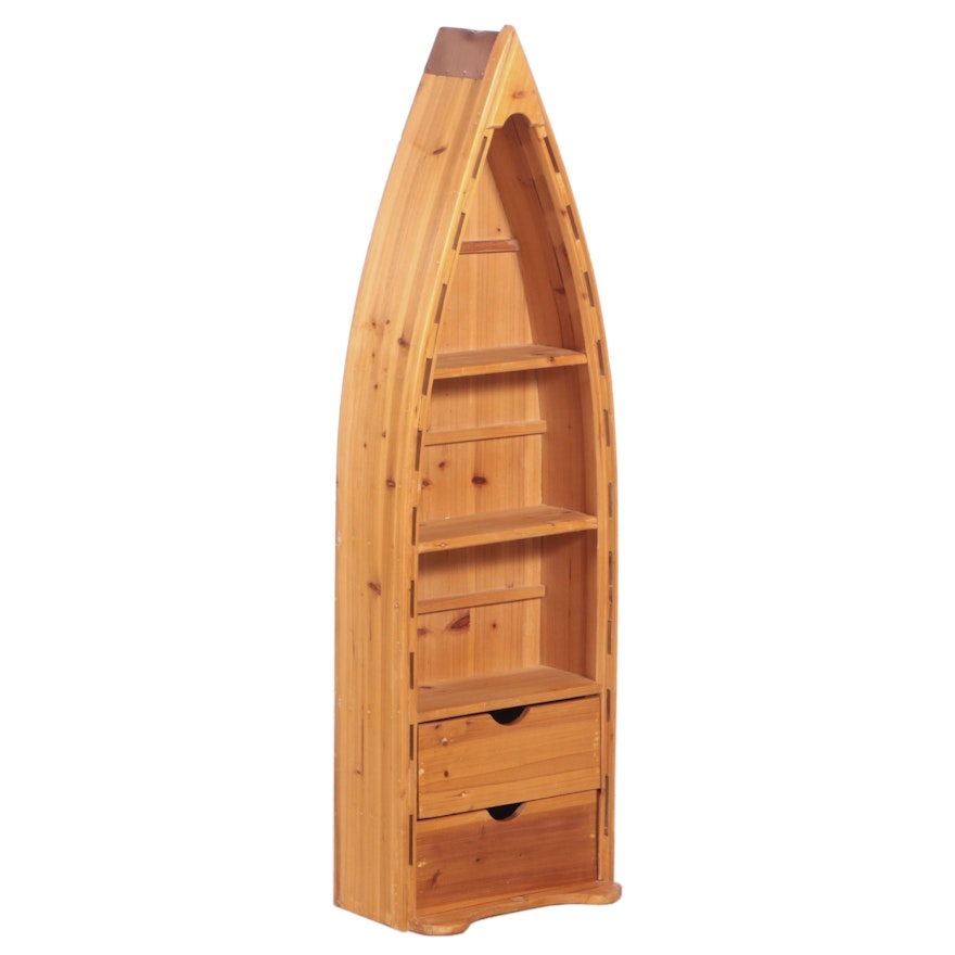 Copper-Mounted Pine Boat-Form Bookcase