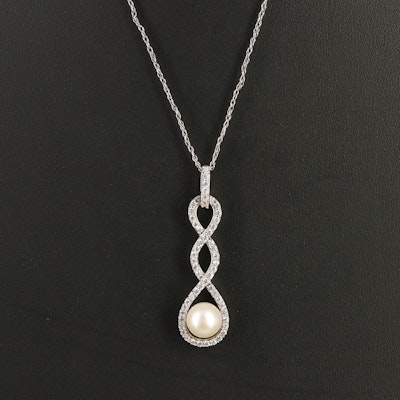 Sterling Pearl and Cubic Zirconia Pendant Necklace