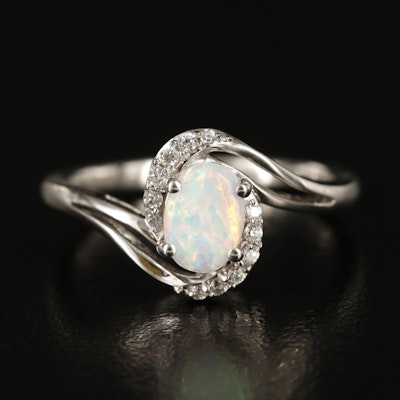 Sterling Silver Opal and Cubic Zirconia Ring