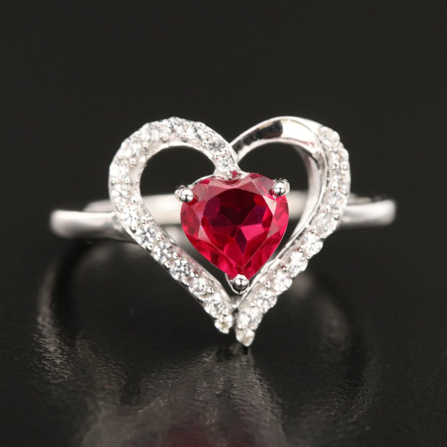Sterling Ruby and Sapphire Heart Ring