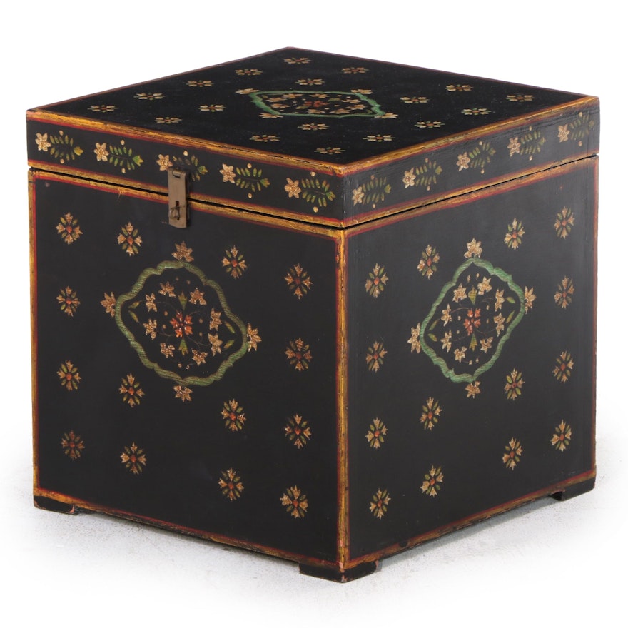 Small Ebonized, Parcel-Gilt, and Polychromed Lift-Lid Chest