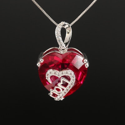 Sterling Ruby and Sapphire "Mom" Heart Pendant Necklace