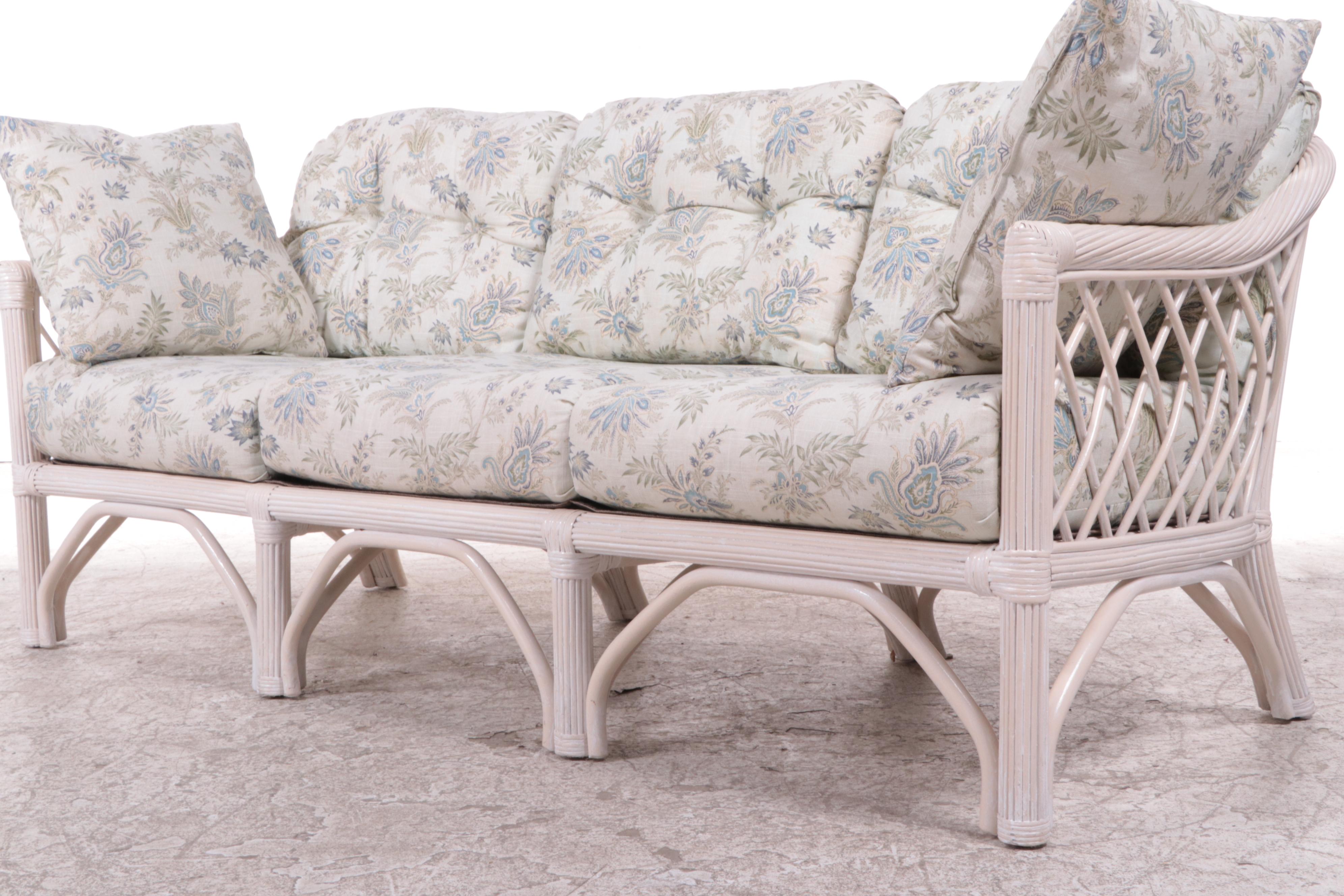 Henry Link Rattan Sofa with Linen Print EBTH