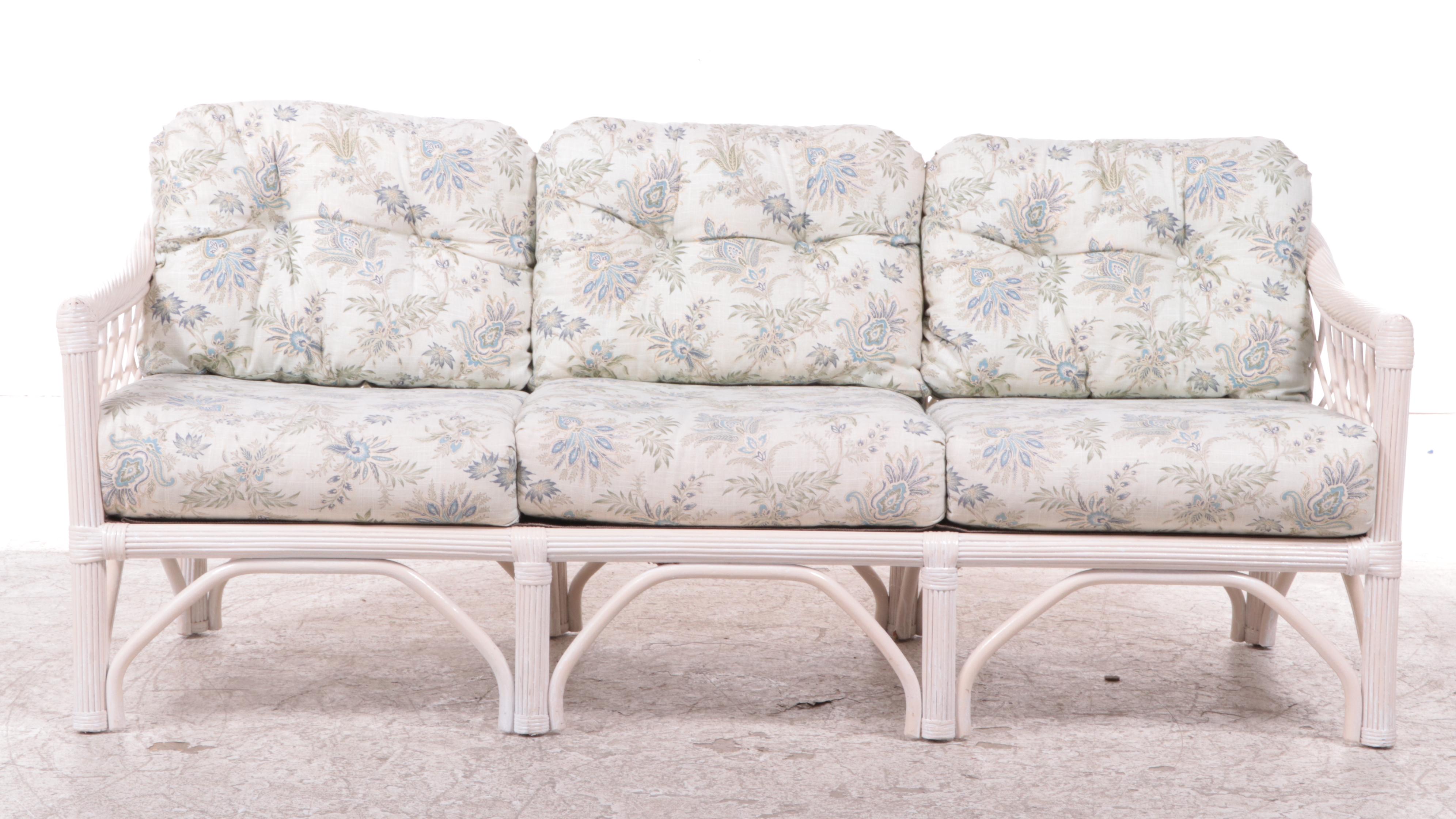 Henry Link Rattan Sofa with Linen Print EBTH