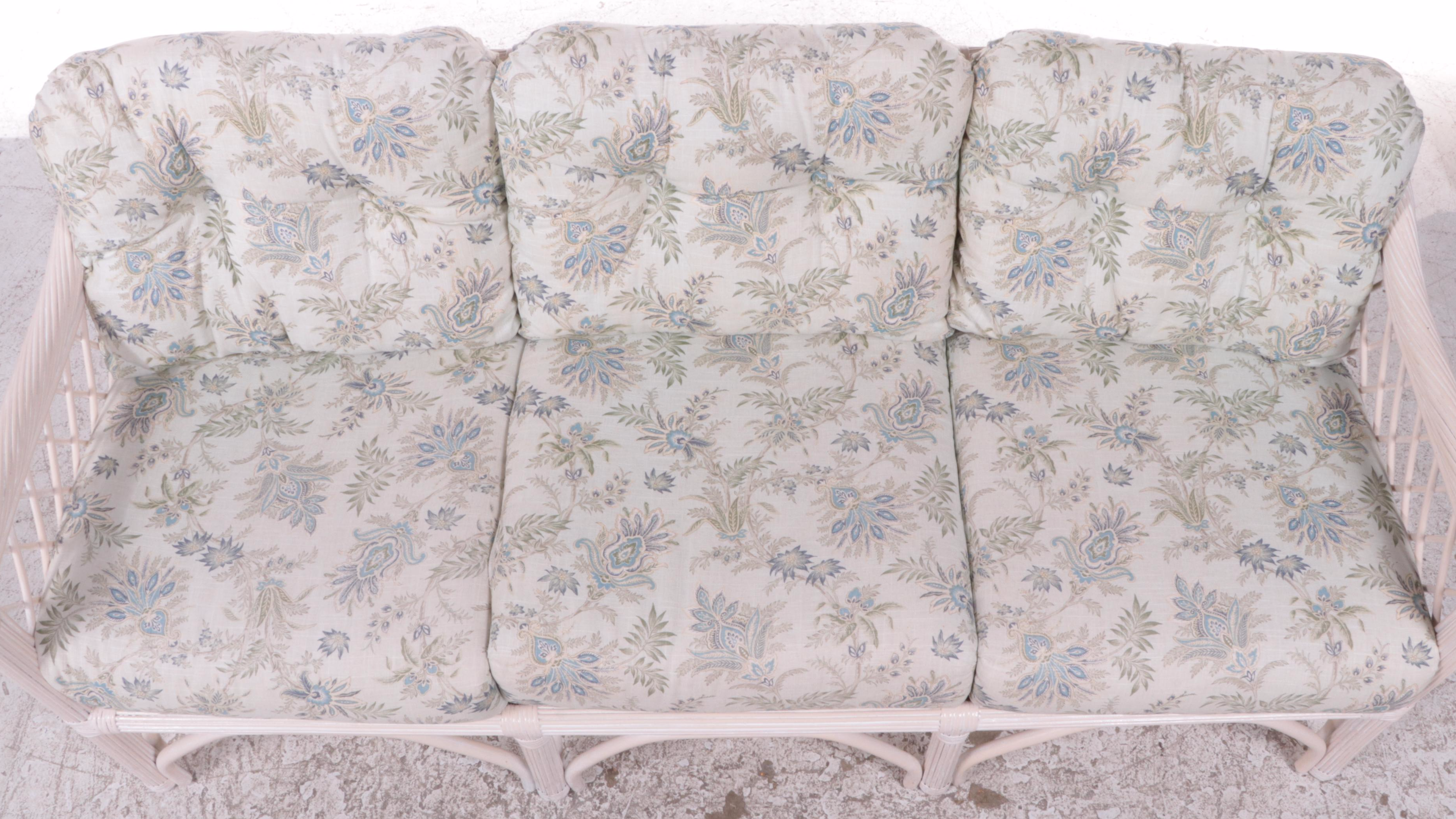 Henry Link Rattan Sofa with Linen Print EBTH