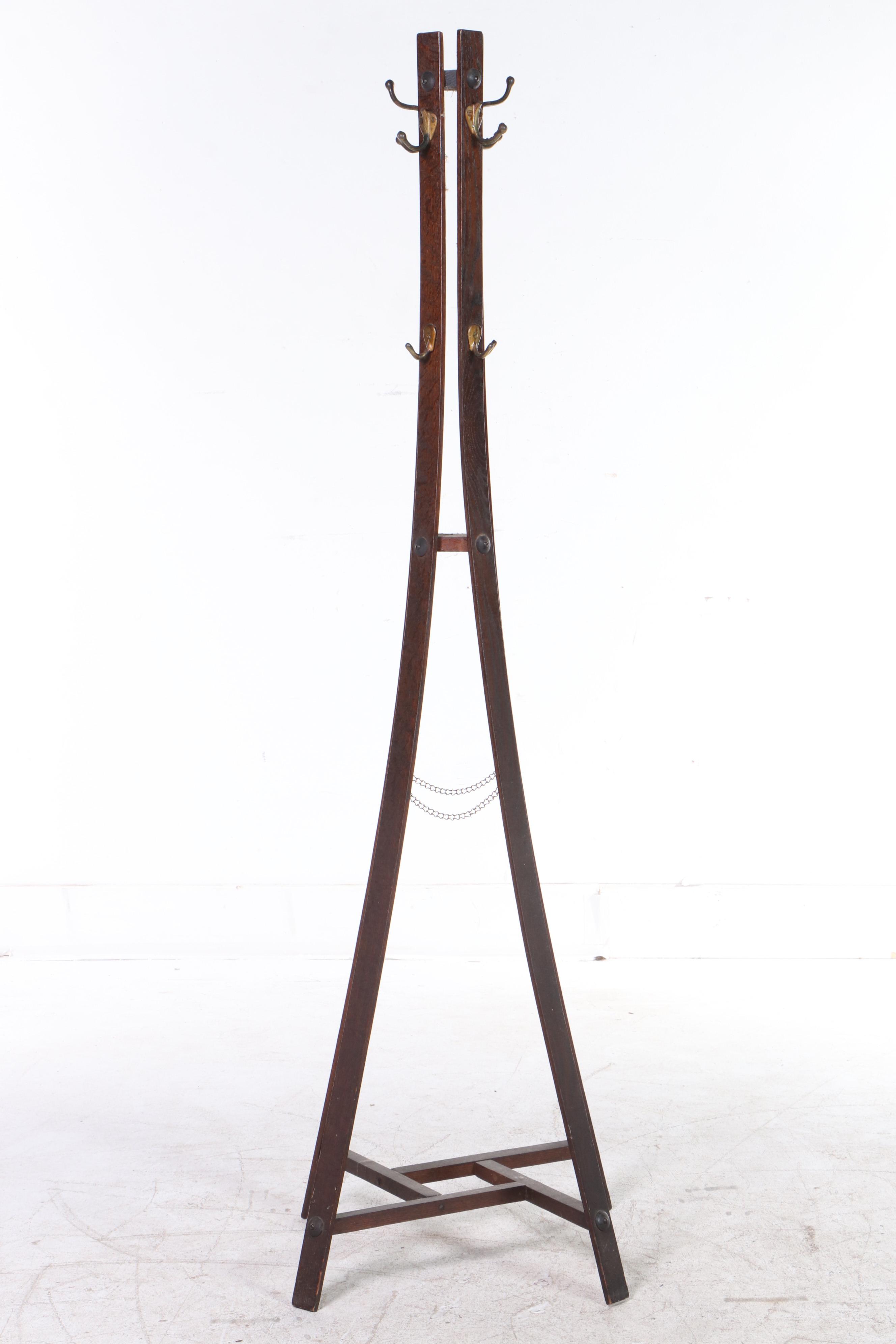 Arts and Crafts Slatted Oak Hall Tree, Early 20th Century EBTH