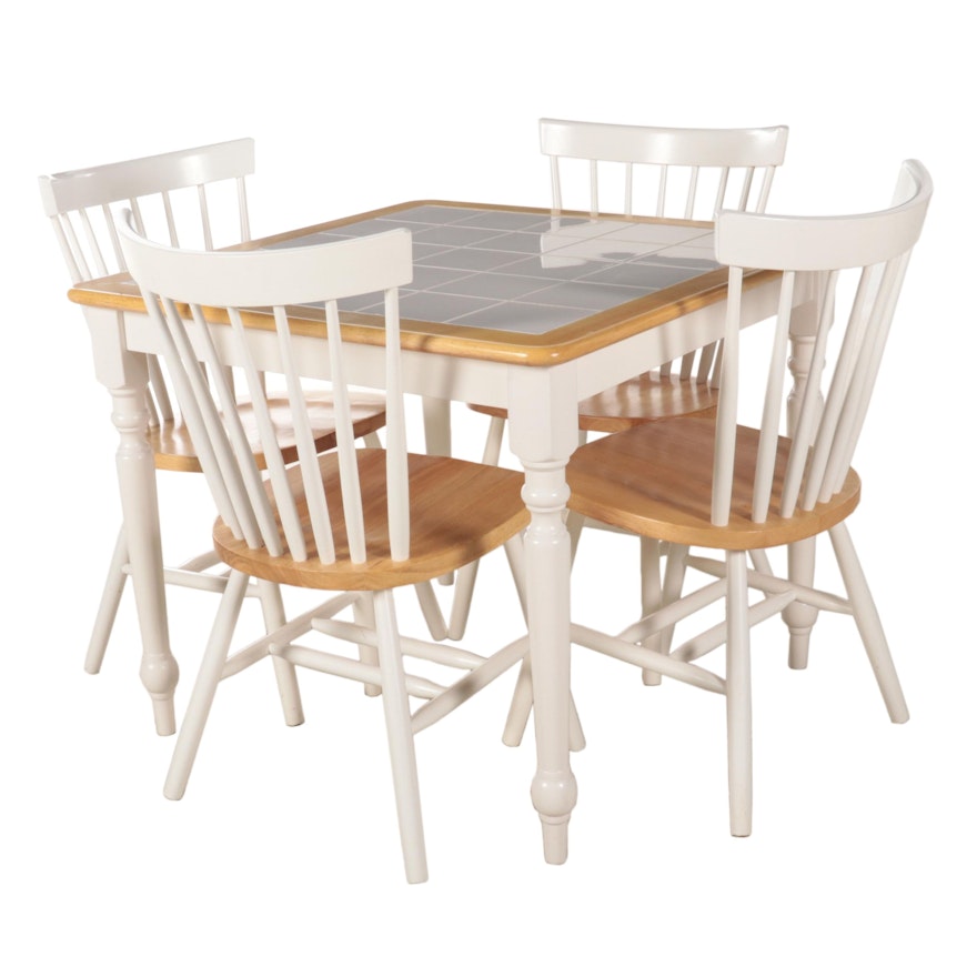 Five-Piece Parcel-Painted Hardwood and Tile-Top Dining Set, Incl. I.F. Designs