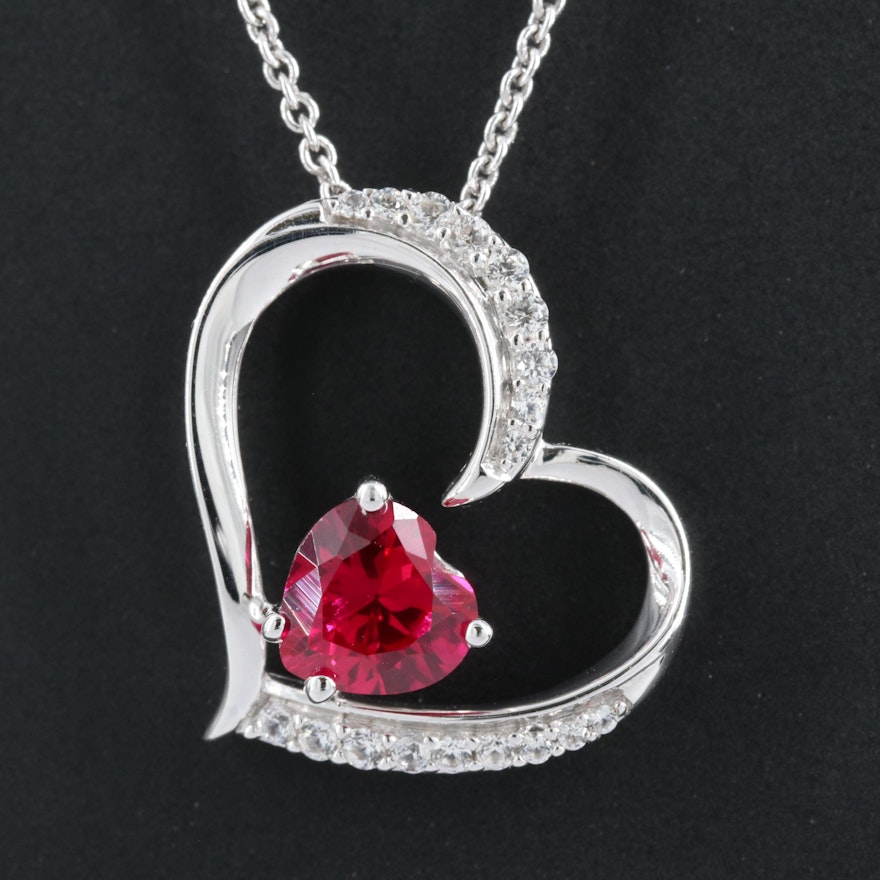 Sterling Ruby and Sapphire Heart Necklace