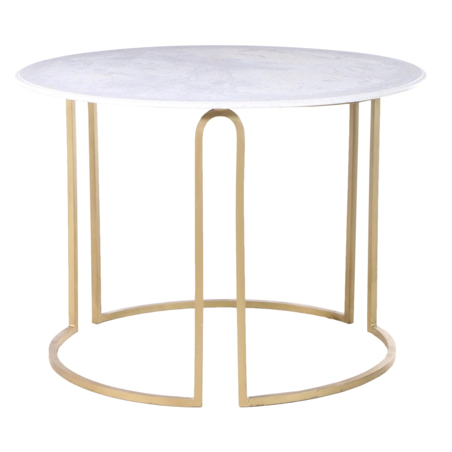 Round Marble Dining Table on Gold-Painted Metal Base