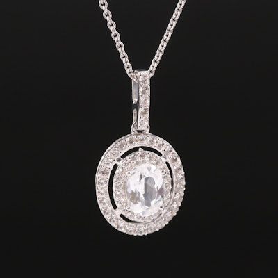 Sterling Sapphire Halo Pendant Necklace