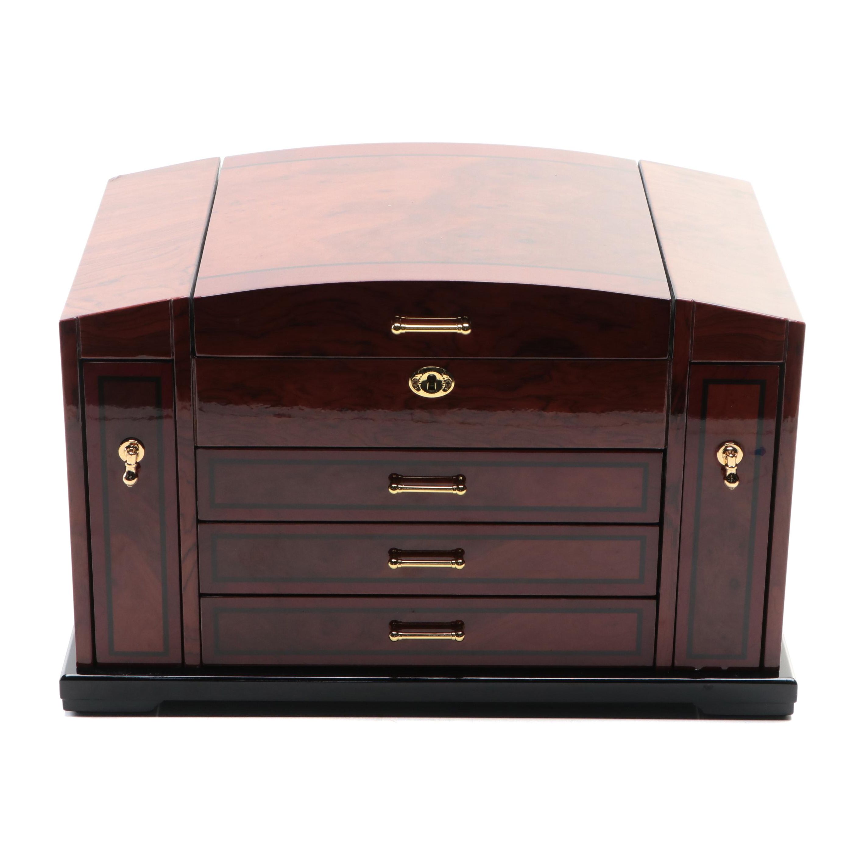 Jere High Gloss Burl Wood Locking Jewelry Chest EBTH